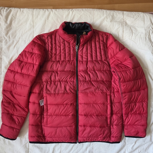 Men's Black/Red Lambskin Reversible Puffer Jacket MISSANI LE COLLEZIONI - Picture 5 of 11